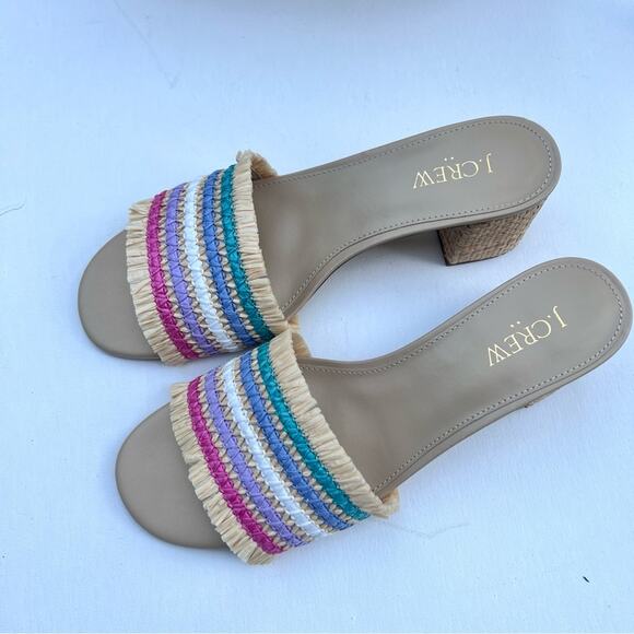 J.Crew Women’s  Classy Seasonal Style Woven Mule Raffia Rainbow Sandals Sz 8.5 - Picture 10 of 11